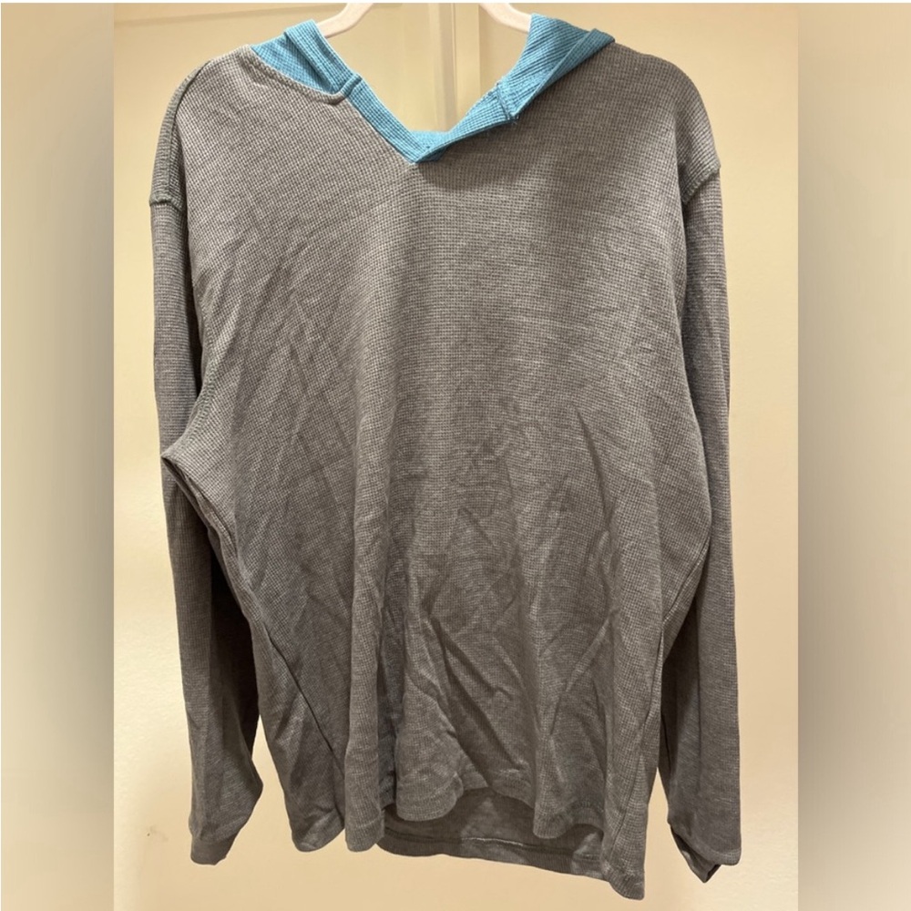 Gray Hoodie with Blue Hood